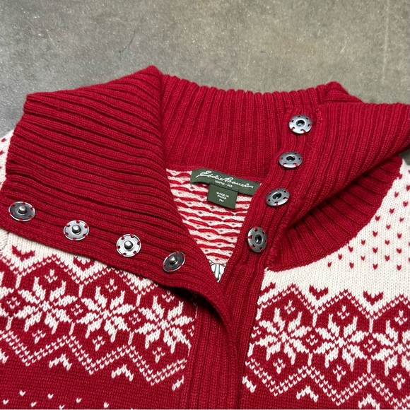 Eddie Bauer Lambswool Zip Cardigan Sweater Red Fair Isle Heart Knit - Picture 4 of 9
